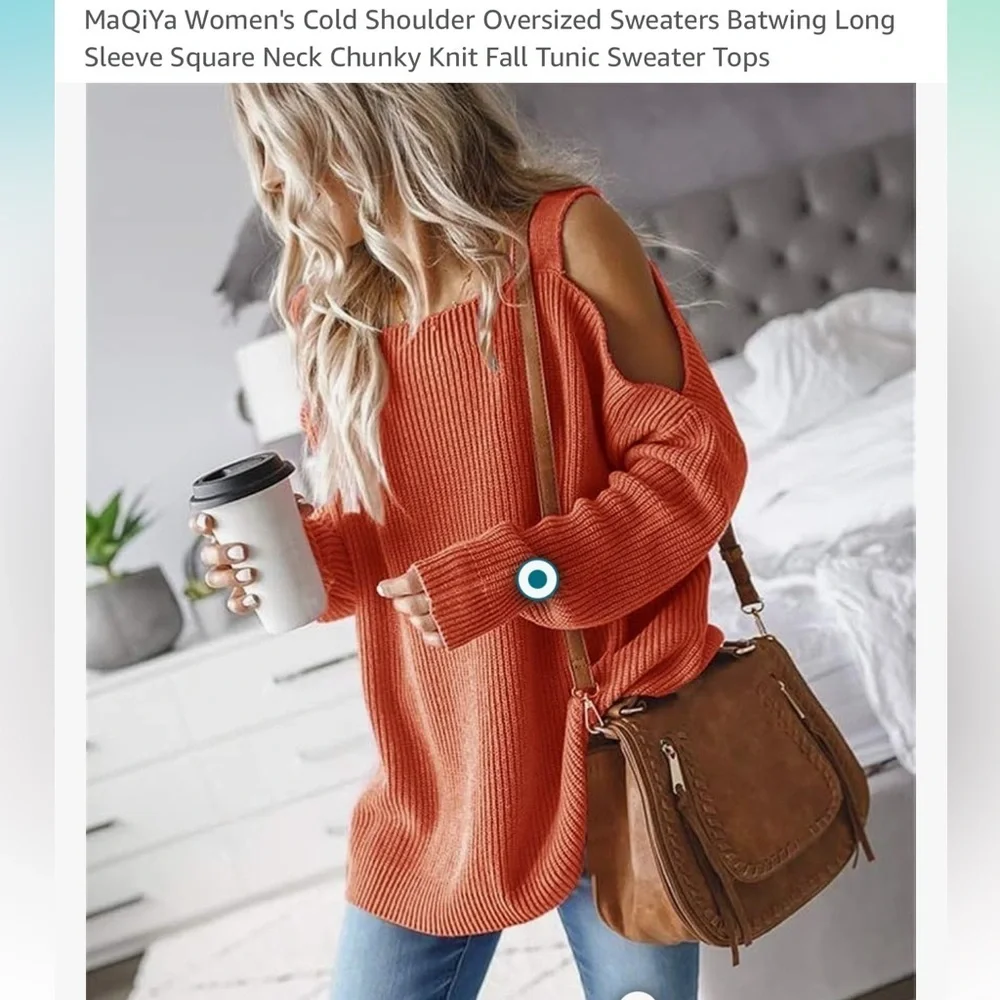 Orange Off-the-Shoulder Chunky Knit Sweater - Picture 2 of 5